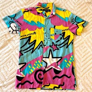 Men’s Colourful Shirt short Sleeve Button Down 80s 90s Pattern